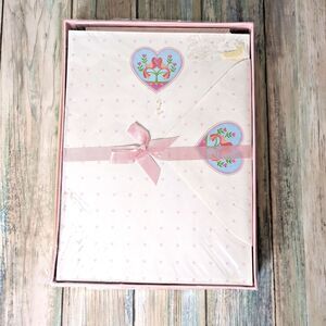 Vintage 1985 Mead Love Birds Stationery Set NOS Montag Hearts Flowers Cute Paper
